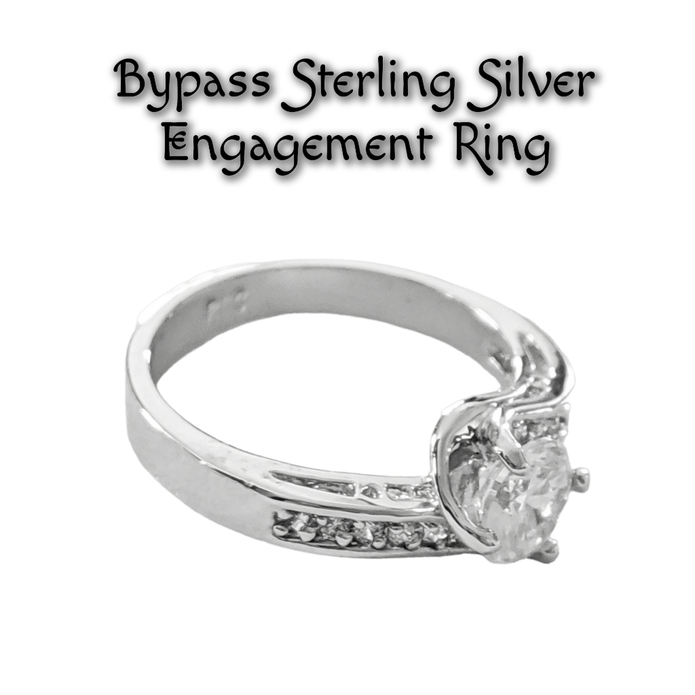 Bypass Silver Engagement Ring with Multifaceted Cut CZ Stone Size 9.75 NWOT - Picture 2 of 5